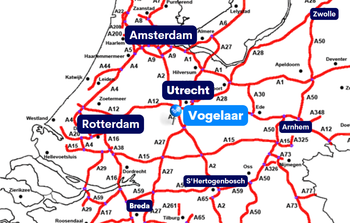 Kaartje met de locatie van Vogelaar aan de Einsteinweg in IJsselstein
