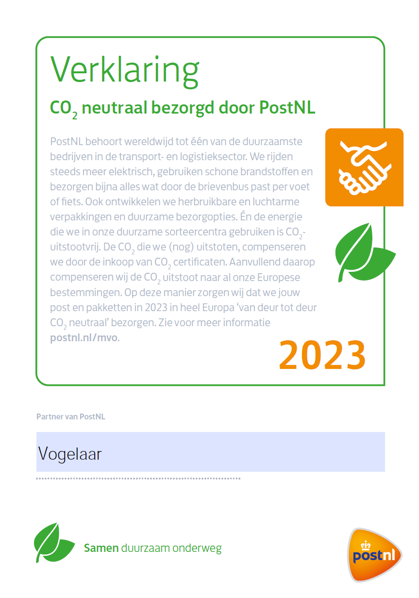 PostNL certificaat CO2 vrij duurzaam